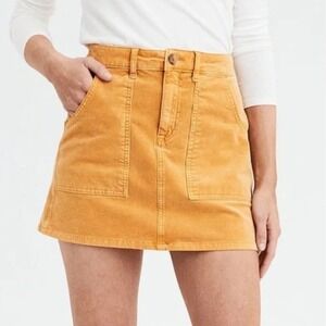 American Eagle Mustard Yellow Corduroy Hi-Rise A-Line Mini Skirt Super Stretch 8